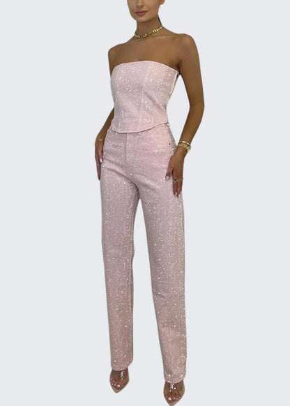 Stella | Strapless Corset Glitter Party Jumpsuit